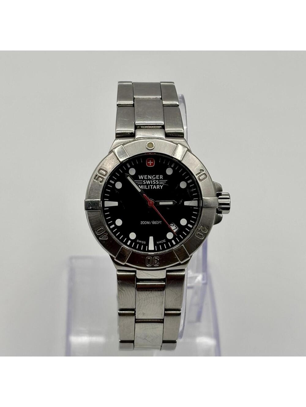 Ladies Wenger Swiss Military Watch 79172 Silver Tone Black Dial